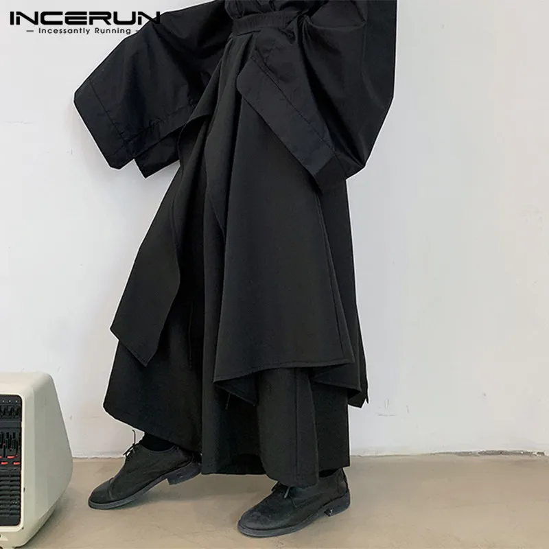 INCERUN 2020 Fashion Men Wide Leg Pants Solid Color Elastic Waist Irregular Skirts Trousers Punk Black Joggers Casual Streetwear INCERUN 2020 Fashion Men Wide Leg Pants Solid Color Elastic Waist Irregular Skirts Trousers Punk Black Joggers Casual Streetwear