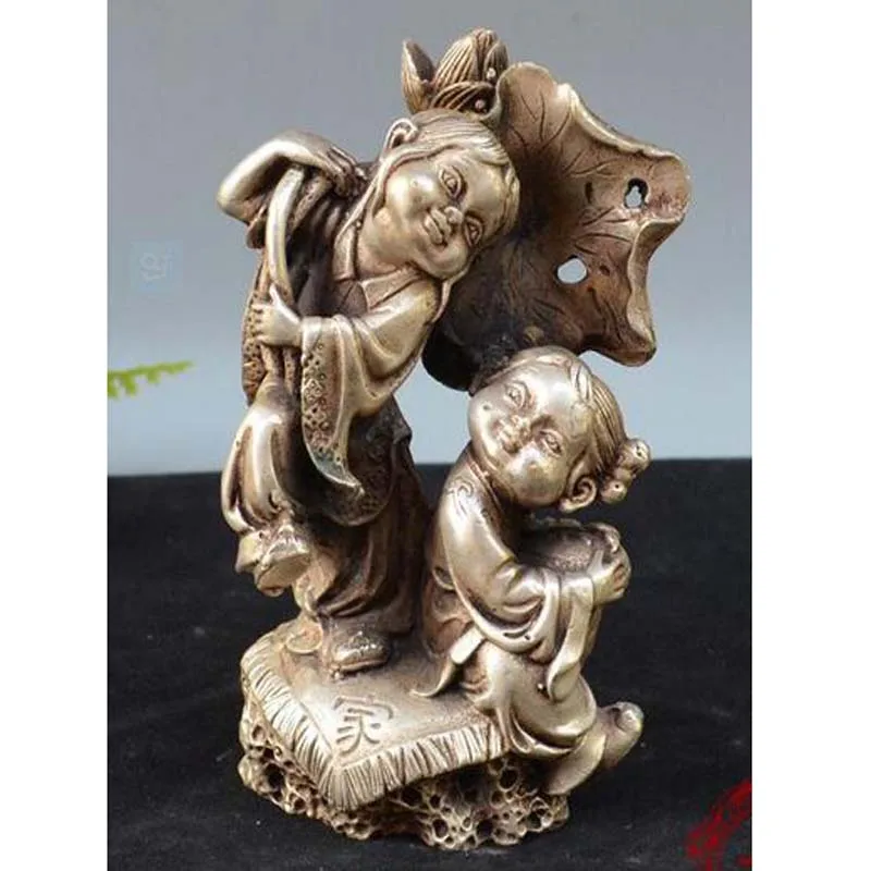 

Antique antique bronze silver gold lotus lotus leaf lad furnishing articles