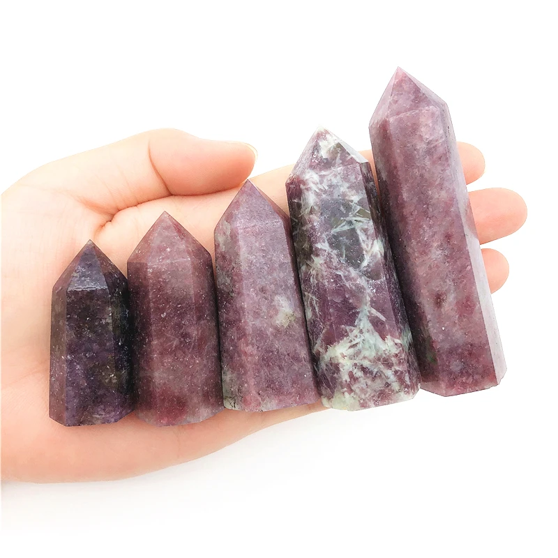Beautiful 1PC Natural Lepidolite Purple Mica Quartz Point Tower Healing Stone Hexagonal Prism Obelisk Crystals | Дом и сад