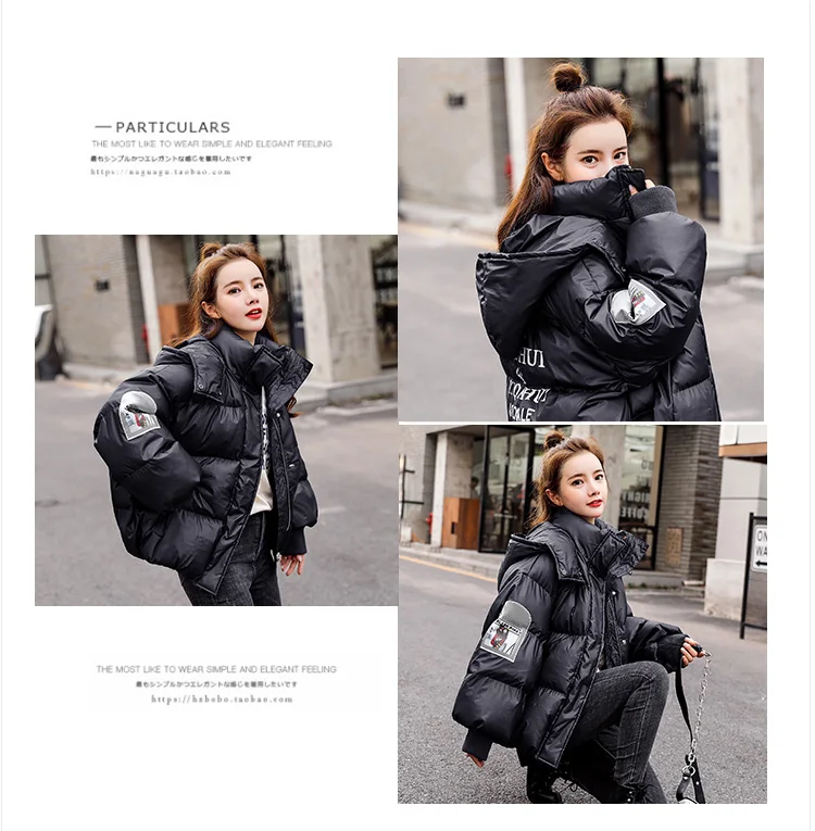 New Winter Coat Women Fashion Hooded Warm Slim Short Down Jacket Female Plus Size Letter Printed Women's Winter Jacket 473