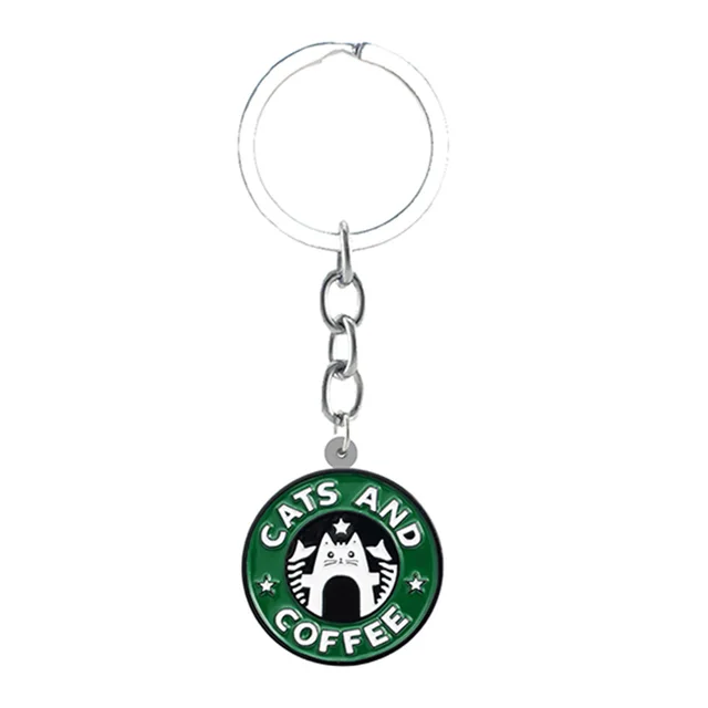 TAFREE Cat Coffee Cup Cartoon Shape Personality Keychain Jewelry Epoxy Backpack School Bag Resin Keychain Fashion Pendant CUP04