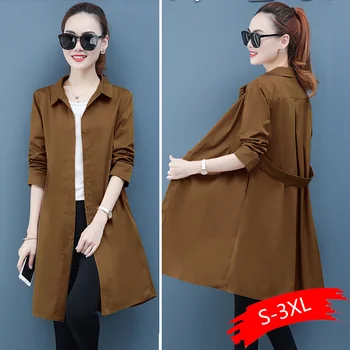 

Mid-length Ladies Windbreaker Loose Casaul 2020 New Spring And Autumn Trench Single Layer Thin Coat Female Long Tops