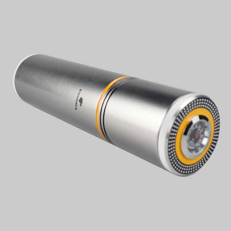 COHIBA Высококачественная Серебристая Металлическая Цилиндрическая дорожная сигарная гидратирующая трубка Humidor