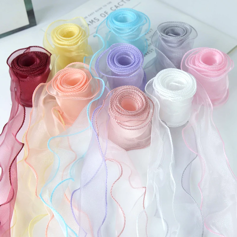 5M*6cm Wave Silk Organza Ribbon Bow Material ribbon decoration ribbon supplies organza ribbon wrapping ribbon sewing ribbon for Hair Ornament Gift Wrapping Decoration DIY Sewing Fabric Clothing Accessories
