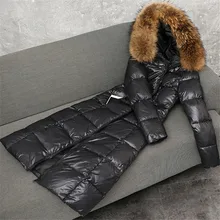 Зимняя женская пуховая куртка с большим меховым воротником, теплое плотное пальто на утином пуху, Женская длинная парка, верхняя одежда, большие размеры 6XL AB1624