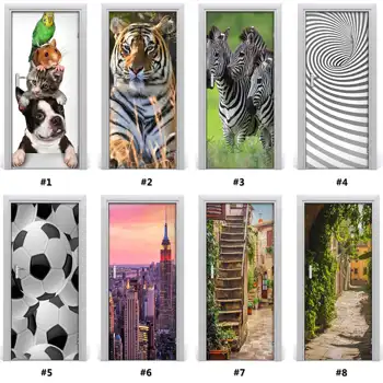 

3D Door Sticker Home Decor Design Animal Landscape Wallpaper Sticker For Door Self Adhesive Removable Mural For Sleeping Room