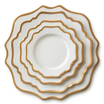 

Household Fruit Dessert Retro Marble Gilt Plate Dishes Sets Ceramic Tableware Dishes Nordic West Plate Steak Dish