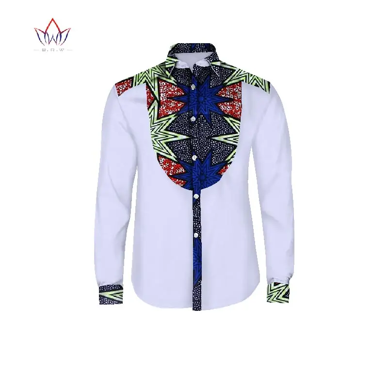 Африканская мужская одежда рубашка Дашики Мужская рубашка с длинными рукавами Мужская Повседневная стильная африканская восковая штамповка хлопковая белая рубашка мужская 6XL BRW WYN257 - Цвет: 8