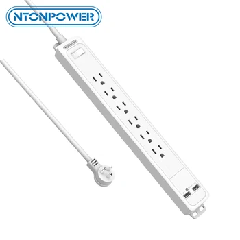 

NTONPOWER Surge Protector 1080J Power Strip Wall Mounted With 6 Outlets 2 USB Charging Ports Flat Plug for Home Theater Office