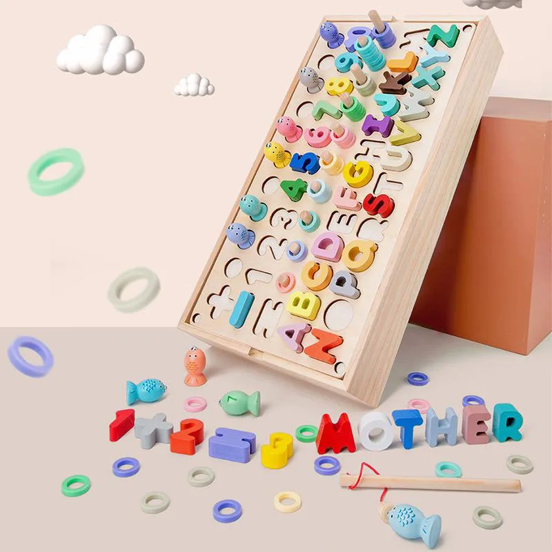 

Children Flying Chess Alphanumeric Fishing Three In One Toy 3D Jigsaw Puzzle Early Education Building Block Toys Montessori Toy