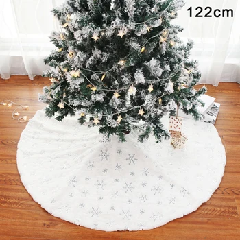 

Round Christmas tree skirt White Plush Embroidered Decoration Fabric Sequin