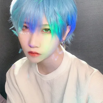 

AILIADE Fashion Men's Short Blue Natural Synthetic Heat Resistant Full Wig for Cosplay Anime Party Daily Boy Girl