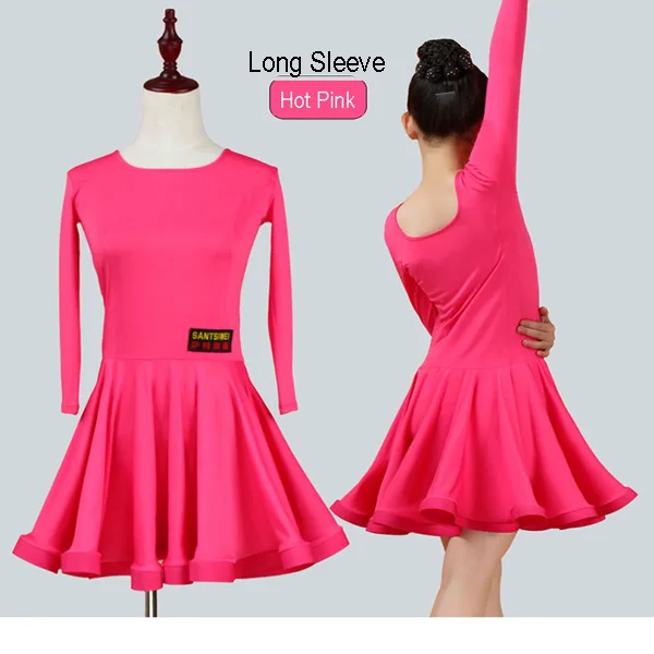 Long Sleeve Hot Pink Новинка; платье для бальных танцев для девочек; платье для танго; Детский костюм для латинских танцев; одежда для латинских танцев; распродажа - Цвет: Long Sleeve Hot Pink