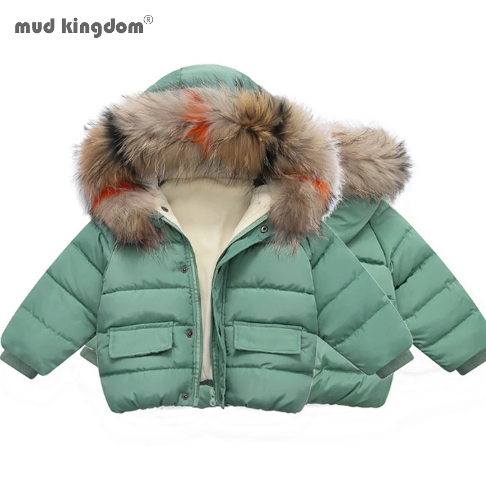 

Mudkingdom Toddler Boys Girls Fur Hood Down Jackets Children Winter Fleece Thick Warm Heavyweight Outerwear Coats Kids Clothing