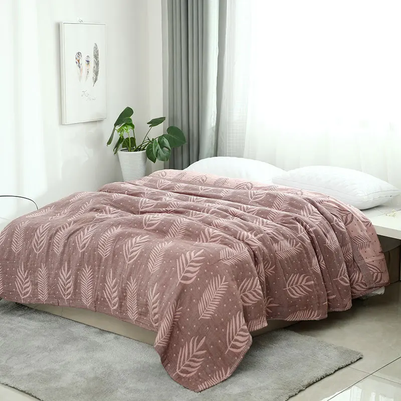 Хлопковое муслиновое одеяло кровать диван путешествия дышащий розовый зеленый жаккард с рисунком в виде листьев большой мягкий плед Para одеяло 200x230 см - Цвет: D