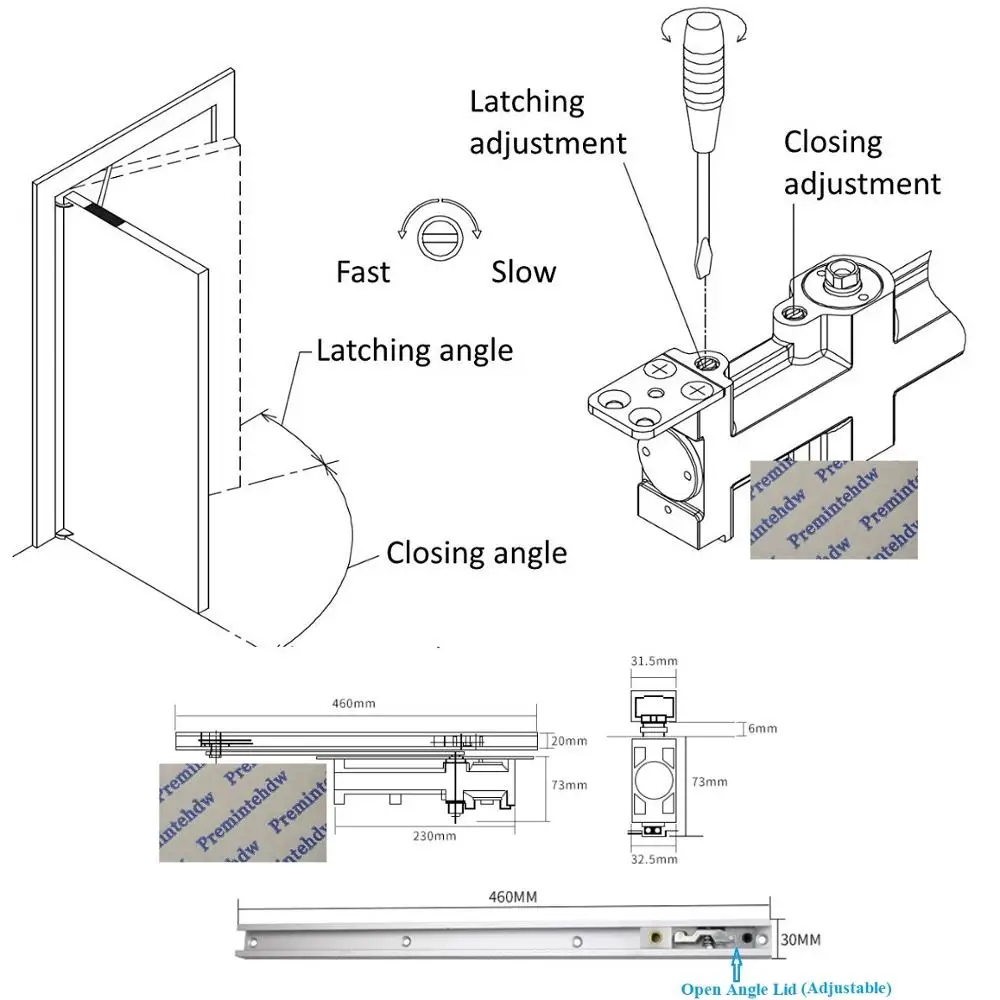 40-80KG Hydraulic Top Mounted Mortised Invisible Concealed Door Closer 2 Stage Speed Silver Matte Black Commerical