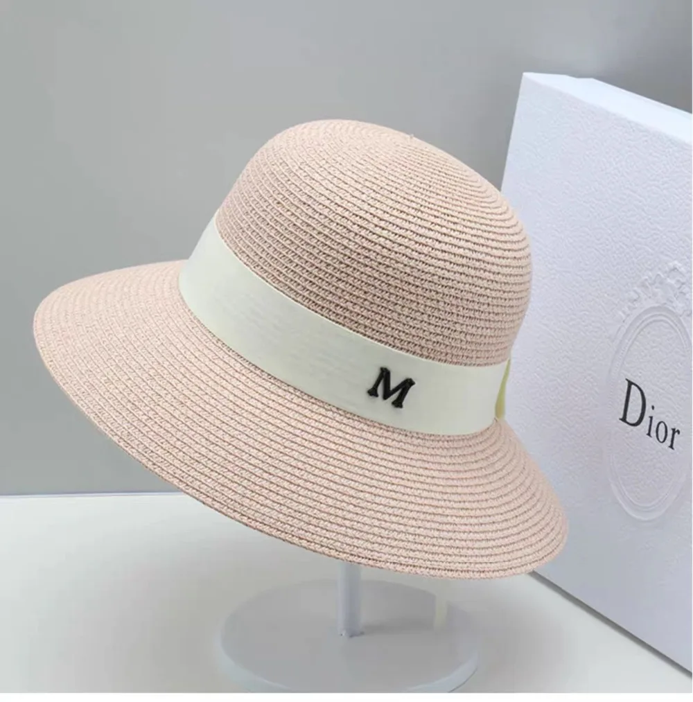 New Sun Hat Female Summer Women`s M Letter Dome Top Straw Cap Visor Caps Ladies Sun Beach Bowler Hats For Women05