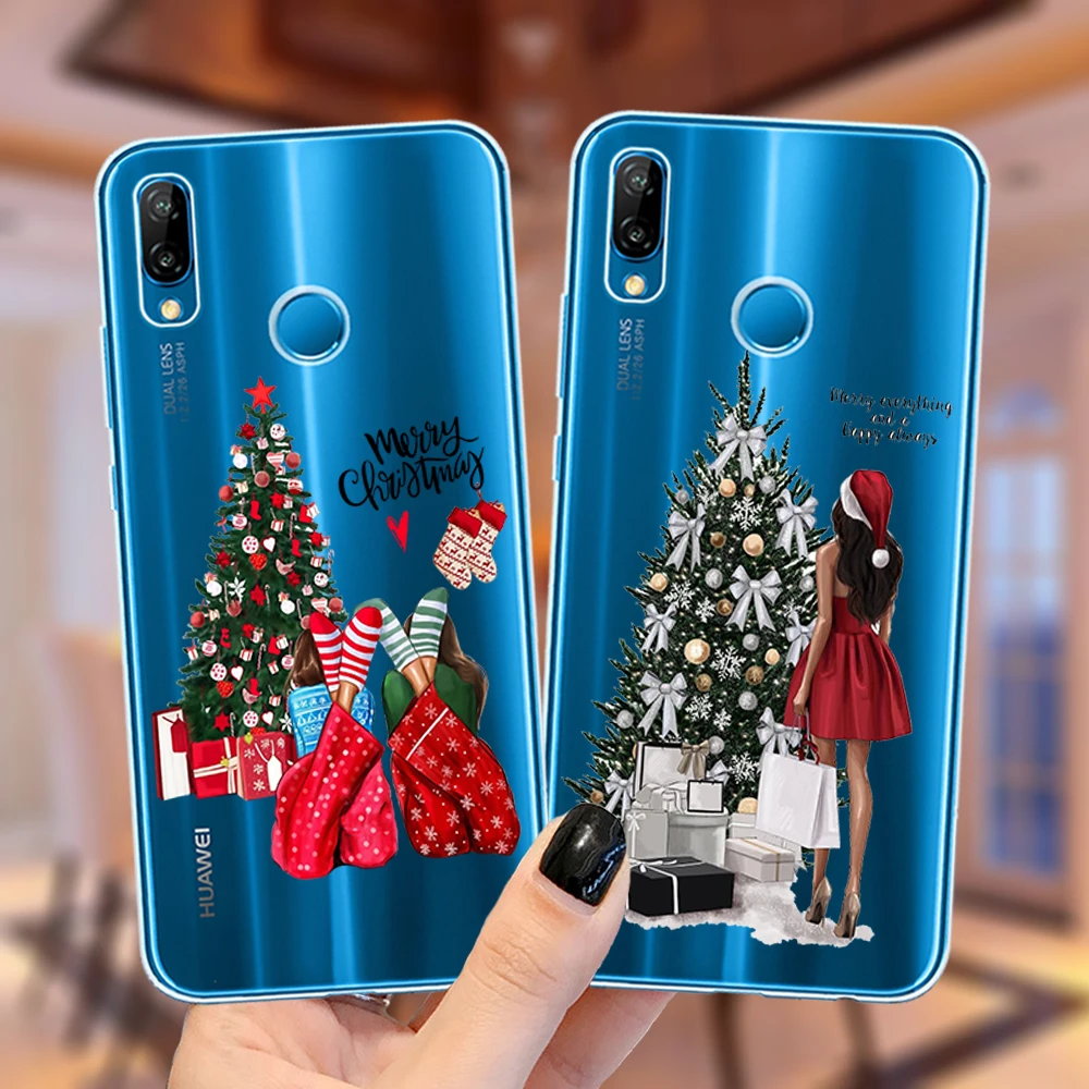 phone case for huawei Cartoon Cute Elk Merry Christmas Santa Claus Deer Soft TPU Silicone Phone Case Cover For Huawei P30 P10 P20 P40 Lite E Pro Huawei dustproof case