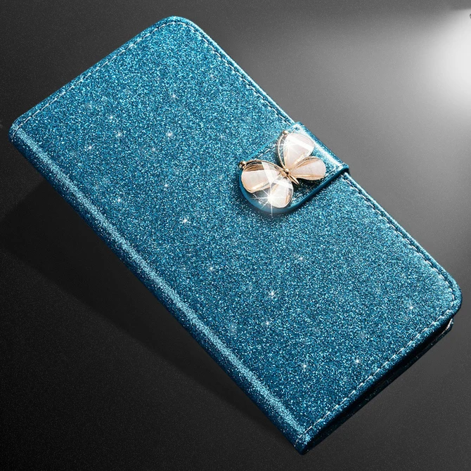 Blue butterfly Модный, с украшениями в виде бриллиантов, блестящий ПУ флип-чехол для телефона, чехол для huawei P30 mate 20 30 Pro lite Honor 9X pro Play 3 со слотом для карт - Цвет: Blue butterfly