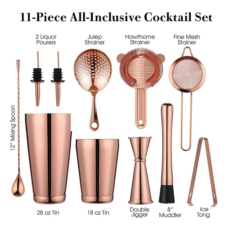 Cocktail Boston Shaker Rose Gold 11 PCS