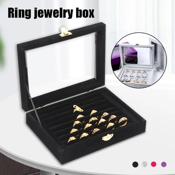 

Jewelry Ring Organizer Display Travel Box Velvet Wood Earrings Storage Holder Case hh88