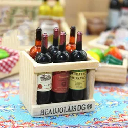 Ensemble de Mini bouteilles de vin avec boîte, accessoires miniatures pour maison de poupée 1/12, 1 pièce, modèle de boissons de Simulation, jouets pour décoration de maison de poupée 