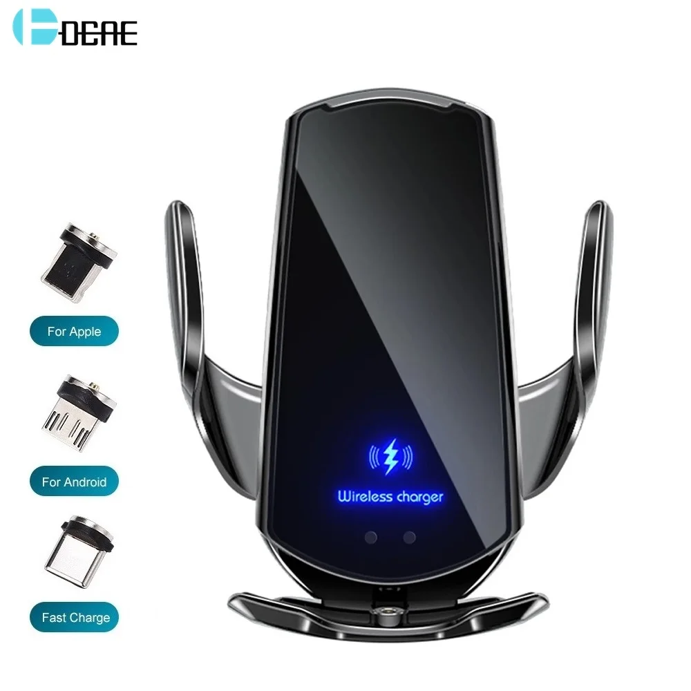 Automatic 15W Qi Car Wireless Charger for iPhone 12 11 XS XR X 8 Samsung S21 S20 Magnetic USB Infrared Sensor Phone Holder Mount