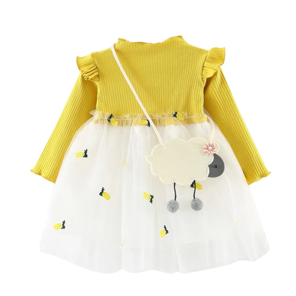 newborn Baby girl clothes Toddler girls dress Warm Knitted Princess sweater Tulle Lace Dress+Bag baby outfit Korean clothing