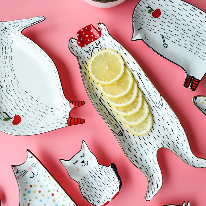 Creative Animal Ceramic Plate Cartoon Cute Plate Set Children's Breakfast Bowl Home Dessert Fruit Snack Kitchen Tableware