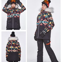 Зимний Лыжный комплект, водонепроницаемая женская уличная куртка для сноуборда, зимние штаны, Roupa De, лыжный костюм, меховой воротник, теплый и ветрозащитный