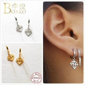 

925 Silver Earrings For Women Gold Cubic Shape Earrings Girl Gift Cartilage Ear Bone Piercing Earring Female Geometric aretes Z5