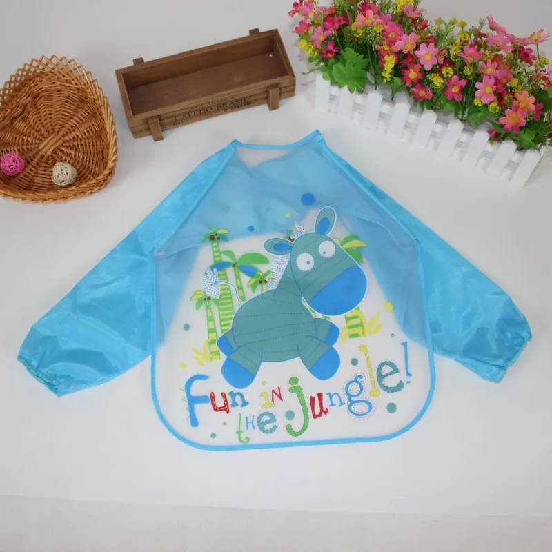 Детский рисовый фартук, карман для еды, с длинным рукавом, анти-одежда, водонепроницаемые нагрудники, ткань для еды, игрушки, одежда, мягкое покрытие, мультяшное животное, малыш - Цвет: Blue Trojan