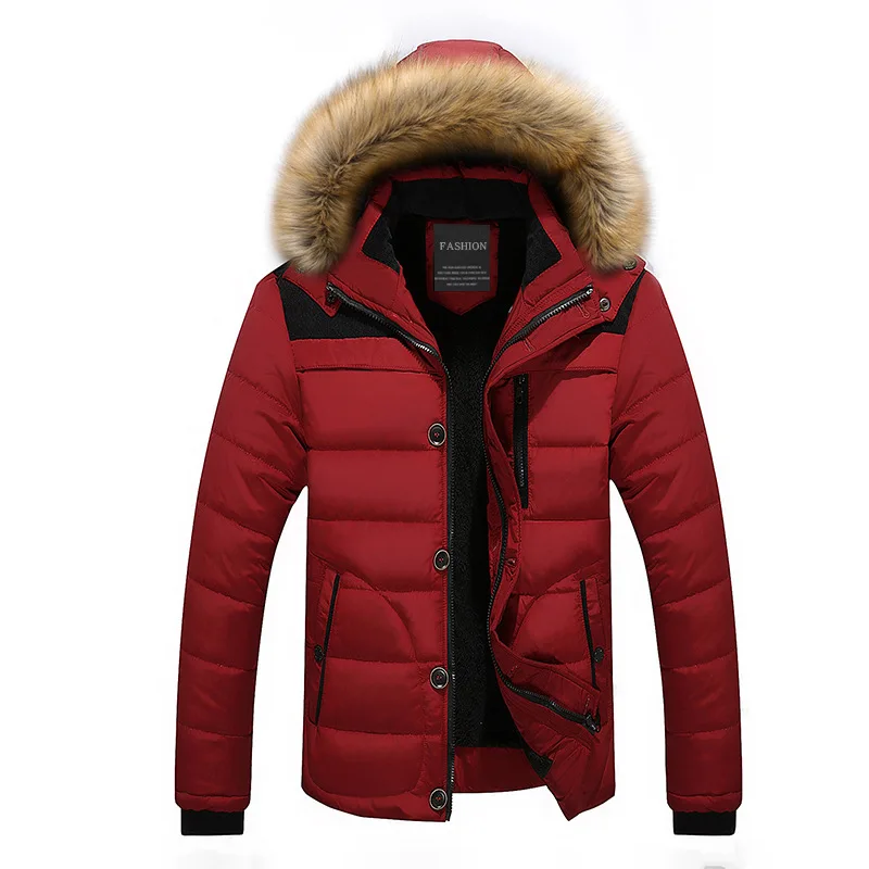 Новое поступление теплая зимняя куртка мужская с капюшоном Повседневная тонкая парка мужское зимнее пальто - Цвет: red