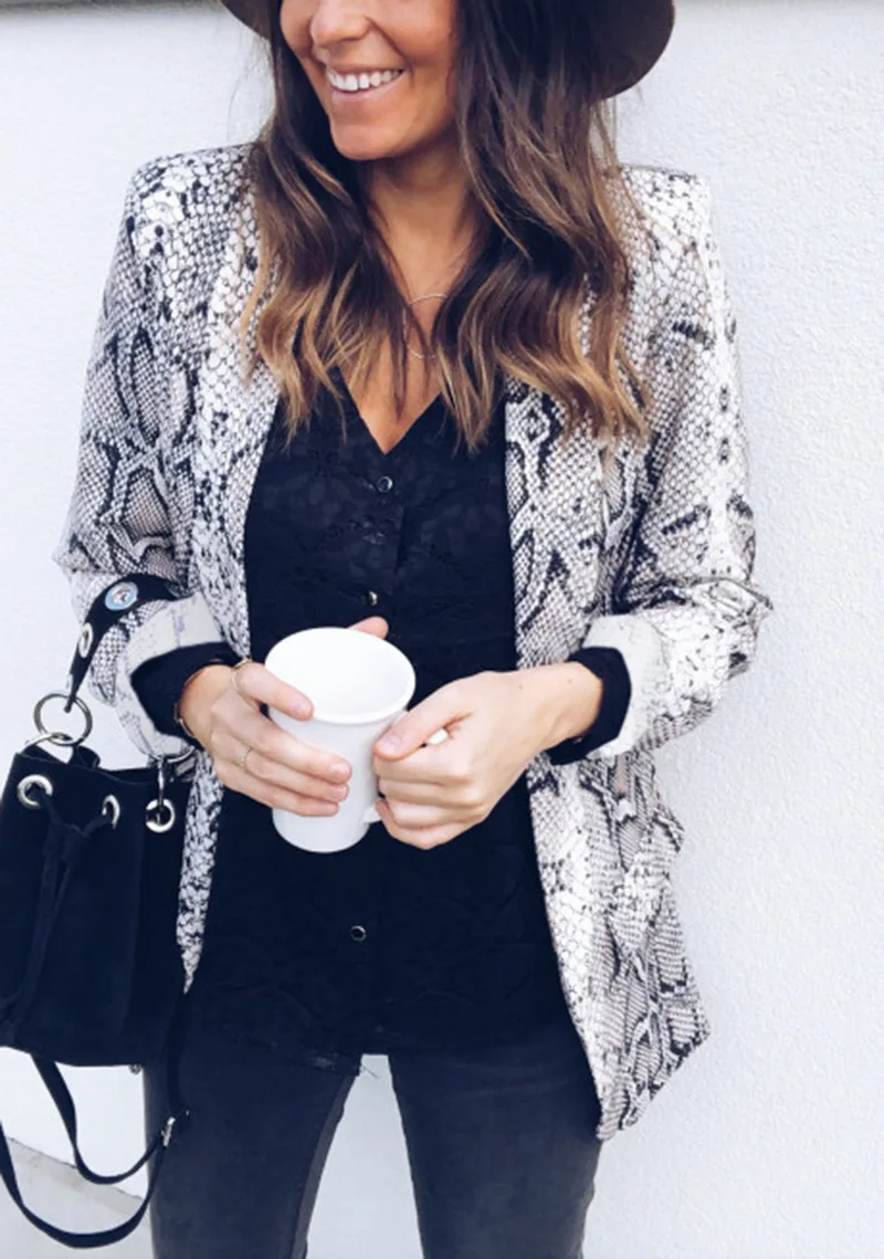 

Spring and Autumn 2019 sexy snake pattern leopard long-sleeved blouse blazer A3