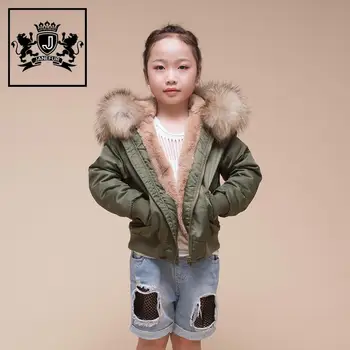 

Winter Bomber Jackets for Kids Warm Casual Hooded Overcoat with Raccoon Fur Collar