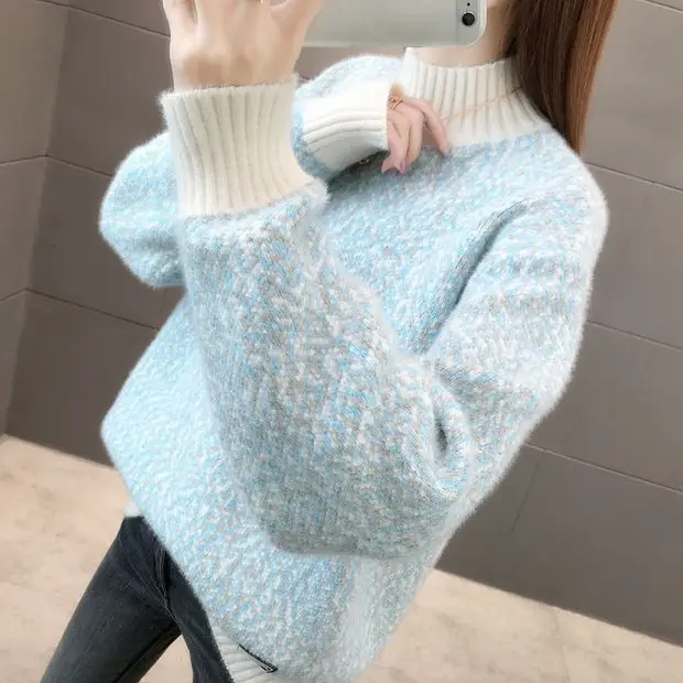 Blusas De Inverno Feminina, пуловер, свитер, 9496 реальное изображение, нижняя этикетка, пряжа, Короткий воротник, вязанная вставка 54