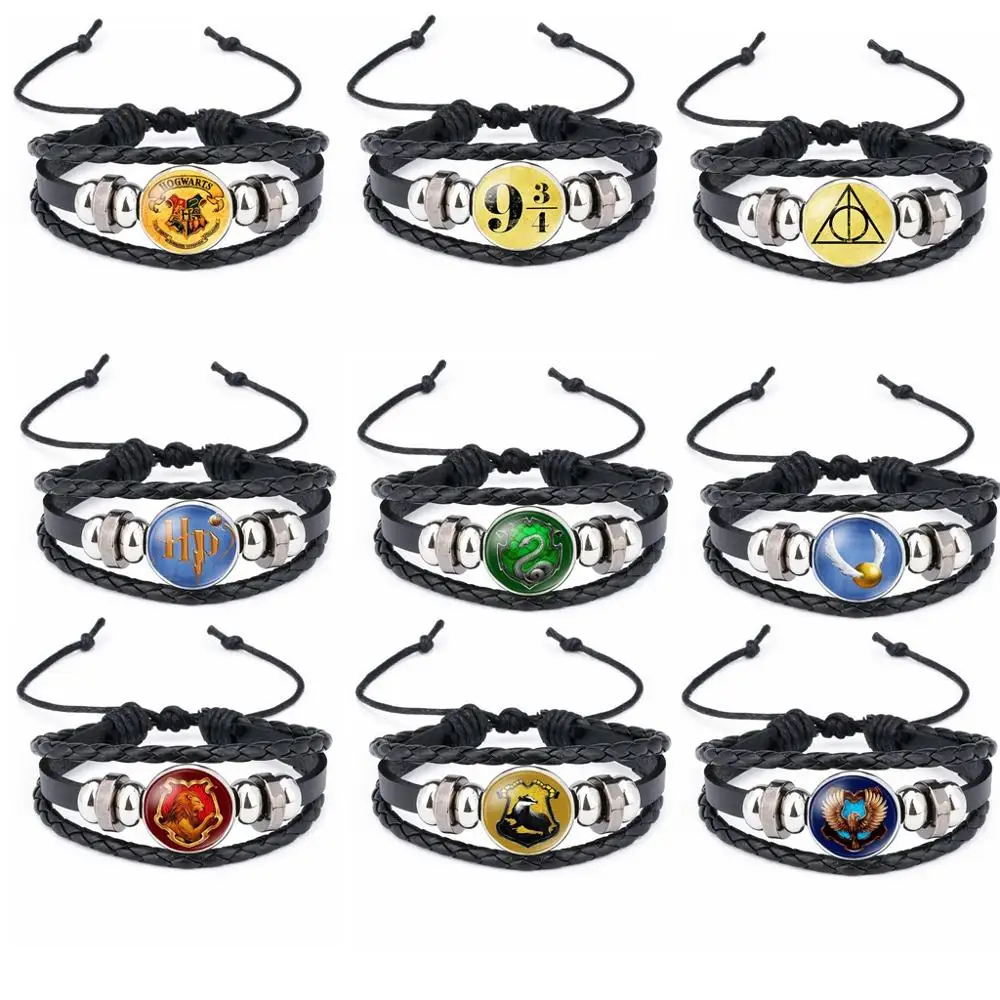 Harri Potter Magic Spell Time Gem Badge Weave Beaded Leather Action Figure Bracelet Cosplay Toy Children Gift
