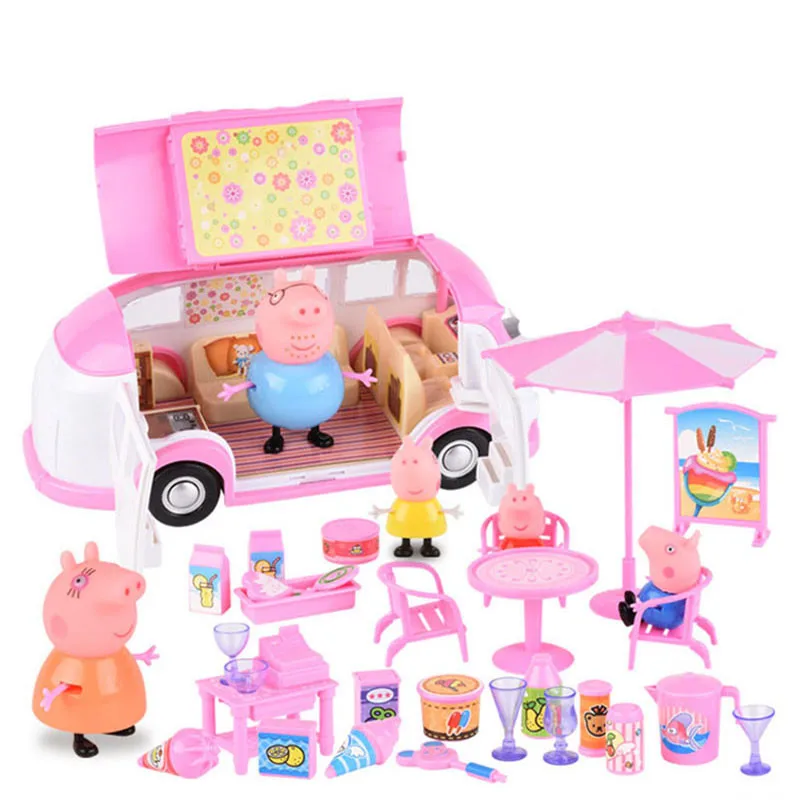 car and 4pcs Свинка Пеппа Джордж красный автомобиль набор игрушки фигурка Свинка Пеппа с 10 друзьями персонажа мультфильма аниме игрушка ребенок подарок на день рождения - Цвет: car and 4pcs