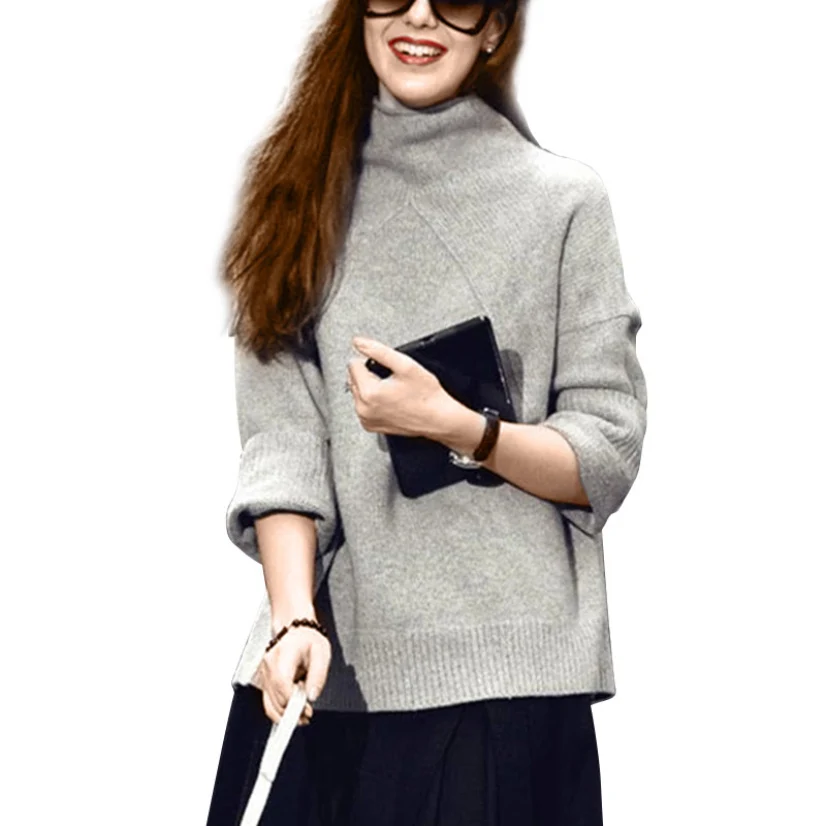 Solid Winter Elegant Women Wool Sweater 2020 Autumn Streetwear Turtleneck Long Sleeve Thicken Warm Female Basic Sweaters Top