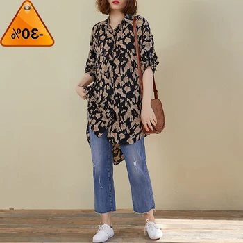 

Size Women Plus Blouse Shirts Spring Summer Lady Tops Tunic Oversize Chiffon Vintage Leopard Loose Casual Long Sleeve