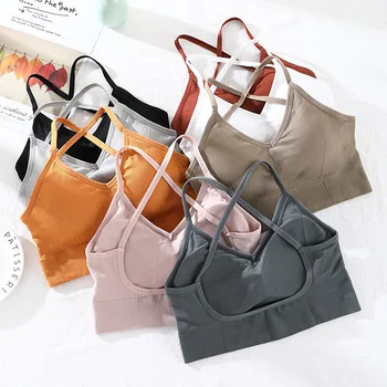 

Fashion New Women Tank Crop Top Seamless Underwear Female Camis Cross Backless Crop Tops Sexy Lingerie Padded Camisole Femme