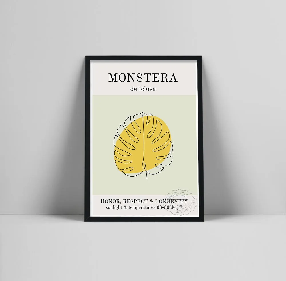 

Monstera Deliciosa, Illustration Print, Tropical Foliage, Tropical Wall Decor, Home and Living, Hd Print, Home Wall Art Decor