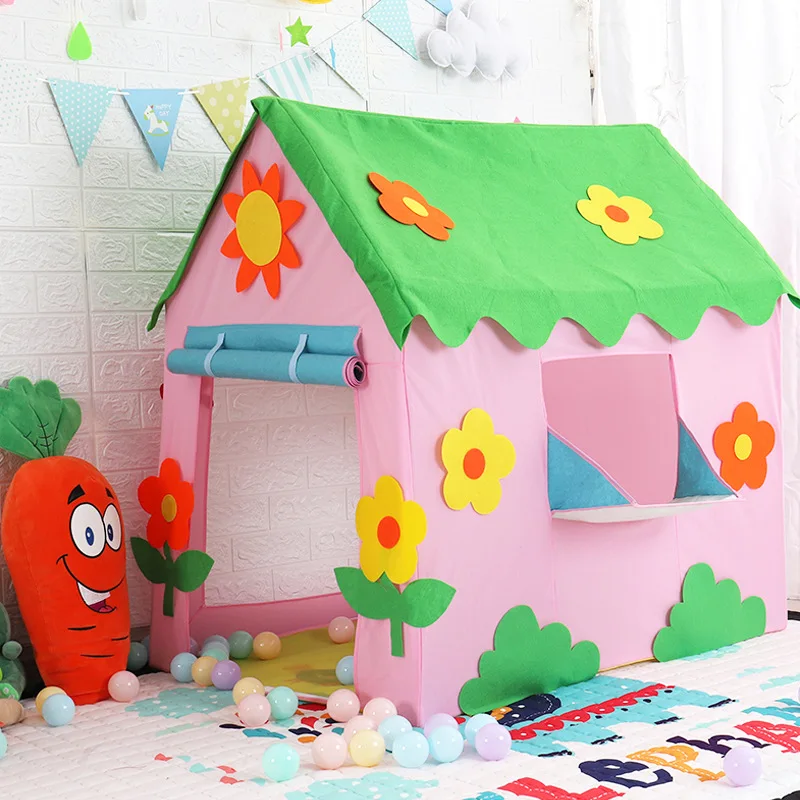 cartoon-playing-house-tent-for-children-jardim-flor-cena-rosa-natureza-design-janela-ao-ar-livre-bolas-ocean-piscina-quarto-individual-criancas