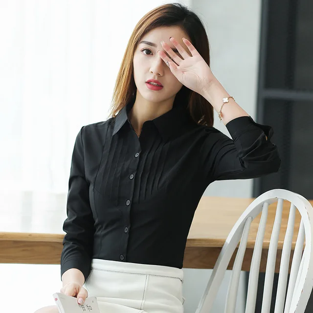 Autumn Office Lady Chiffon Women Blouses Long Sleeve Turn-Down Collar White Work Shirts Fashion Korean Women Slim Elegant Tops