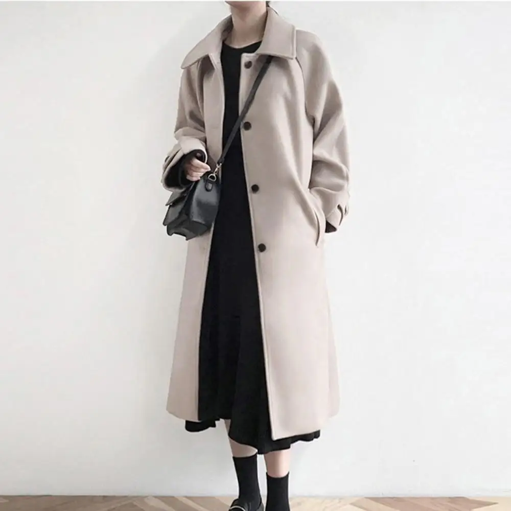 Cashmere Woolen Women Coat Winter Fashion Vintage Elegant Solid Lapel Long Coat Cappotto Lana Donna Manteau Mouton Femme
