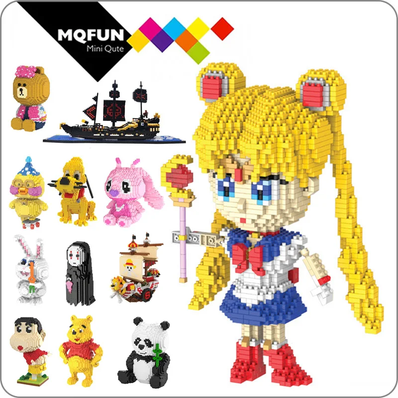 

HC Big cartoon Anime panda Black Pearl ship stitch winnie plastic building block brick game DIY assembly model educational toy