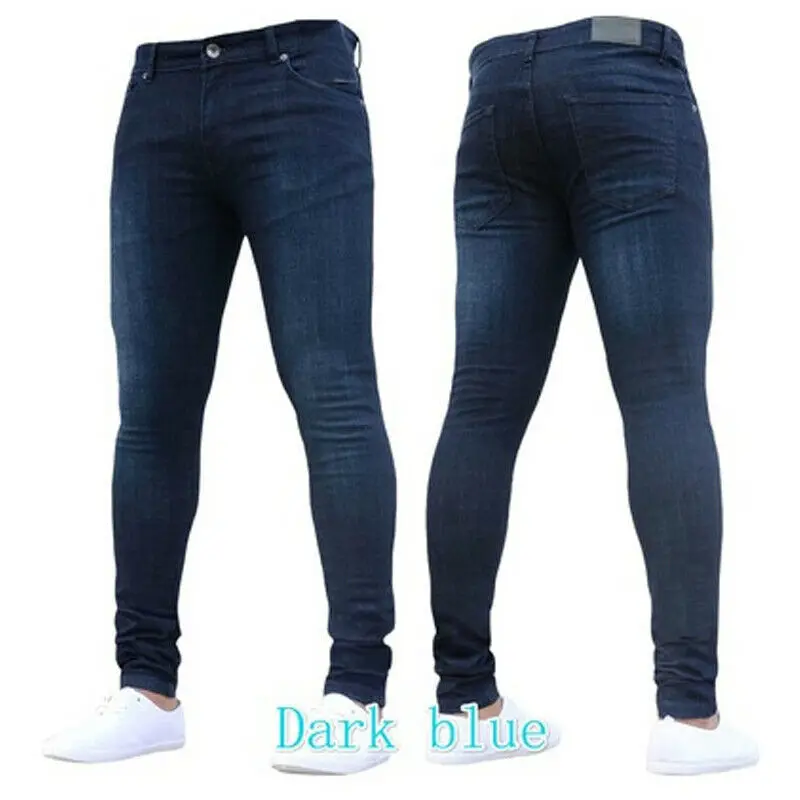 Мужская эластичная рваные узкие байкерские джинсы Рваные тесьмой Slim Fit джинсовые штаны Лот