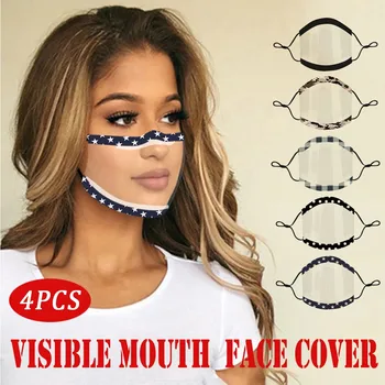 

Masque 4pcs Adults Transparent Mask Reusable Comfortable Special Mask Washable visualization Printed Mask Mondkapjes wasbaar