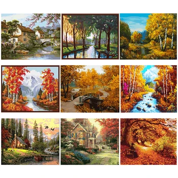 

Paintmake Tree Landscape DIY Paint By Numbers Oil Painting On Canvas Maple leaf for Home Room decor Wall Art Picture