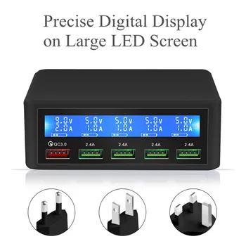 

Universal ntelligent USB Qualcomm QC3.0 Quick Charging 5 Ports Mobile Phone USB Charger with High Definition LCD Display